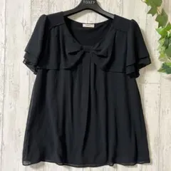 Aylesbury アリスバーリー 半袖ブラウス リボン フリル シフォン 黒Mのサムネイル