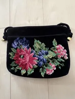 FEILER 花柄刺繍 ショルダーバッグ 黒
