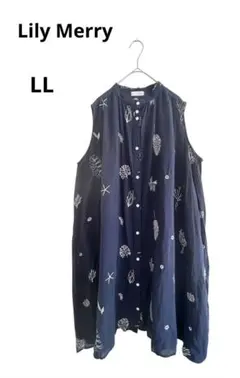 Lily Merry ギャザーノースリーブワンピース　刺繍　柄　大きいサイズLL