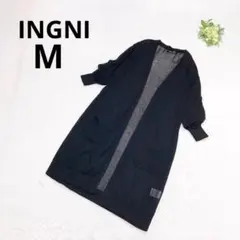 イング 薄手ロングカーディガン 羽織 透け感 ライトアウター M 無地 ブラック