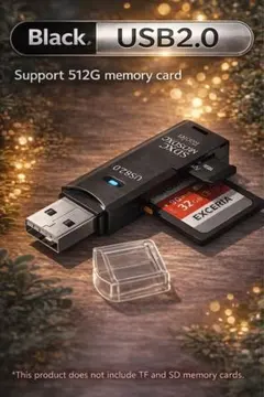 USB2.0 SD microSDカードリーダー 高速転送512GB対応ブラックのサムネイル