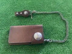 ブラウンレザー 長財布 チェーン付き