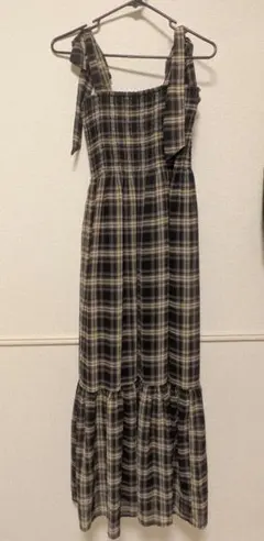 チェック柄 キャミワンピース ロング丈