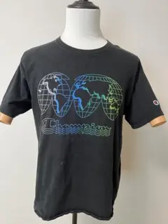 Champion 地球儀デザイン Tシャツ ブラック