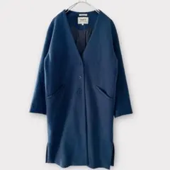 niko and ... ウーリーテック Vネックノーカラーコート ブルー