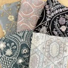 インド刺繍生地　はぎれ　5枚セット