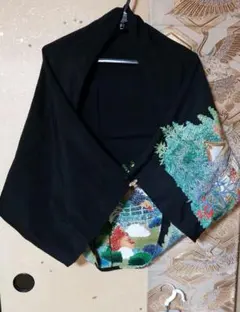 着物リメイク黒留袖風景画ボレロ