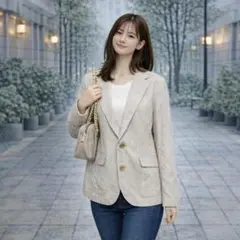 MD テーラードジャケット【きれいめ】ストライプ コットン Mサイズ ホワイト