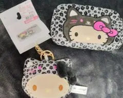 キティ猫耳ヒョウ柄ポーチとマスコットキーホルダーセット