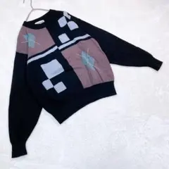 ウォークウェイ☆毛100% アーガイル　ゆるダボ　ニットセーター　男女兼用　M