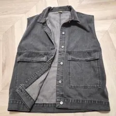 グレー デニム ベスト 4ポケット