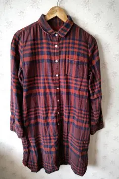 ☆アーノルドパーマー チェック柄 長袖 シャツワンピース ロゴ刺繍入り М☆