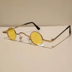 サングラス 丸メガネ 眼鏡 レトロ ラウンド UV イエロー ミリタリー風1
