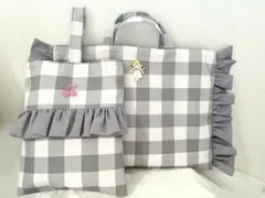 53 入園入学セット　チェリー　フリルレッスンバッグ　シューズ入れ　チェック
