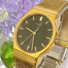 ⚪️SEIKO セイコー ゴールド ヴィンテージ 腕時計 クォーツ 黒文字盤