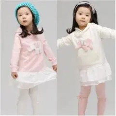 キッズ可愛い長袖トレーナー フリル裾付きパーカ140cm 新品 ピンク色