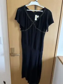 美品 ブラック ワンピース 結婚式 入学式 パーティ ロングドレス 着痩せ