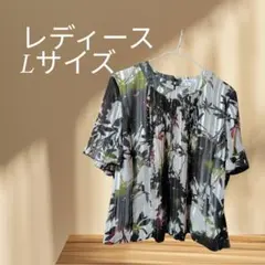 レディース 半袖 ブラウス ボタニカル柄 Lサイズ 婦人服 シニア さらさらのサムネイル