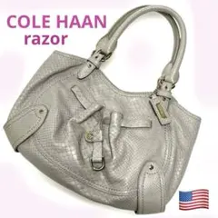 Y2K【COLE HAAN】ショルダーバッグ　金金具　蛇型押し　革　グレージュ