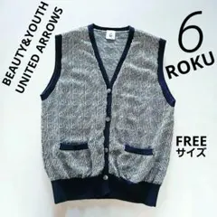 美品⭐6 ROKU ユナイテッドアローズ千鳥格子ニットベスト ネイビー 綿ニット