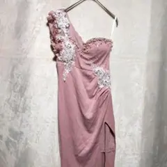 DAZZY ワンショルダー ロングドレス スリット ピンク キャバドレス