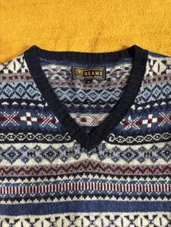 BEAMS フェアアイル柄 Vネックベスト