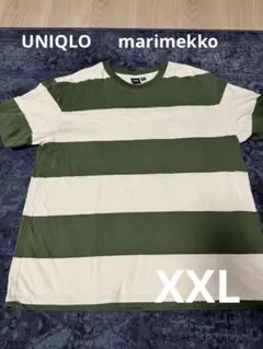 【美品】ユニクロ✖️marimekko グリーンホワイトストライプTシャツ