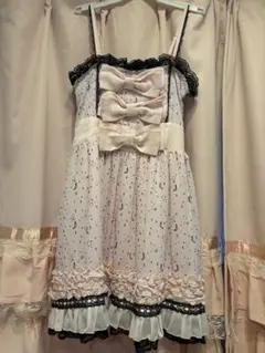 リボン付きピンクノースリーブワンピース　トゥララ