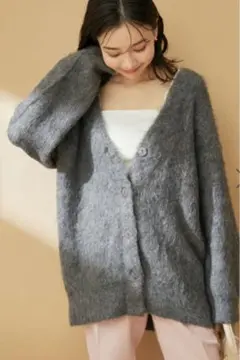 VIS 毛混Vネックシャギーカーディガン