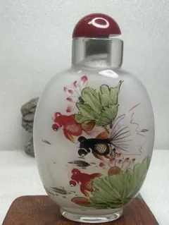 内絵鼻煙壺 金魚図 金運 手描き ガラス製 飾り物 中国伝統工芸
