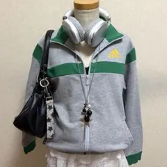 adidas トラックジャケット バックプリント y2k グレー×グリーン