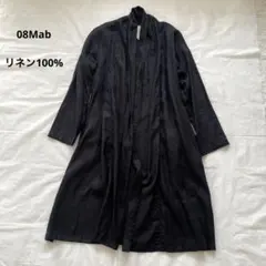 08Mab 薄手ロングコート カーディガン　リネン100% 羽織り ブラック