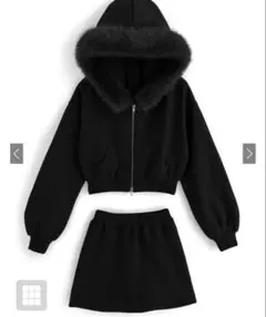 購*️様 ファーフードジップパーカーメミニスカートセットアップ [tu935]