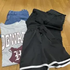 女子まとめ売り　150-160 黒のサロペット、ショートパンツセット