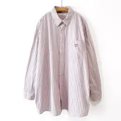 美品 フリークスストア ハート刺繍ストライプシャツ ビッグシルエット ピンク