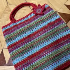 Jocomomola♡カラフルなストライプのかぎ針編み手提げ型miniポシェット