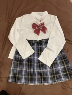 「新品」2XLなんちゃって制服　白シャツ 青黒チェックスカート