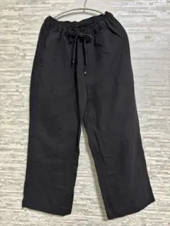 【美品】ブラック ワイドパンツ コットン、リネン混紡
