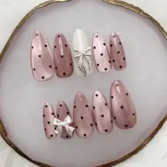 218♡ ネイルチップ ワンホン フレンチガーリー マグネット　冬ネイル リボン