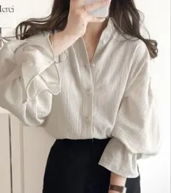 classicalelf 綿100％楊柳袖ボリュームシャツ ベージュ Mサイズ