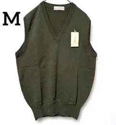 オリーブグリーン Vネック ニットベスト　ジレ　トップス　M