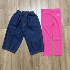 デニムハーフパンツとピンクレギンスセット