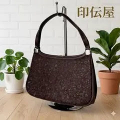 極美品 印傳屋 INDEN-YA ハンドバッグ 鹿革 漆 幾何学ボルドー 日本製