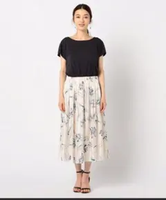 未使用・タグ付き】ANAYI ブーケプリントプリーツスカート ブルー 36
