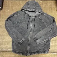グレー デニム風フード付きパーカー