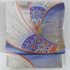 OF369 袋帯 紫 シルバー 花 孔雀 鳥 匿名 振袖 成人式 訪問着 付下げ