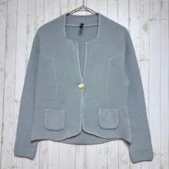 ラクインタ　ノーカラー　ニットジャケット　ウール100　ポケット　きれいめ　Lのサムネイル
