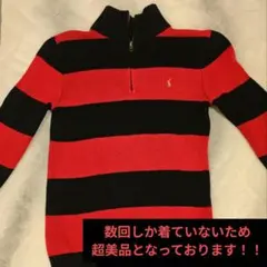 【M 10-12】Polo Ralph Lauren 赤黒ストライプセーター