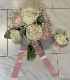 ウエディングブーケ　ブートニア　アーティフィシャルフラワー　セット