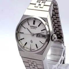 CITIZEN クォーツ デイデイト 稼働品 シルバー文字盤 ヴィンテージ